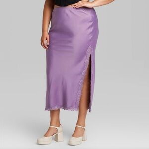 Wild Fable Women' Satin Lace Trim Midi Skirt